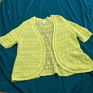 Lime green Christopher and banks knit sweater cardigan size XL